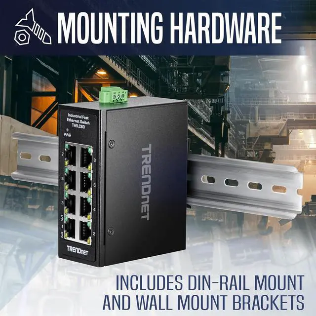 Alt view image 6 of 7 - TRENDnet 8-Port Industrial Fast Ethernet DIN-Rail Mini Switch, TI-ELC80, 8 x 10/100Mbps Ports, IP30 Rated Housing, 1Gbps Switching Capacity, Black