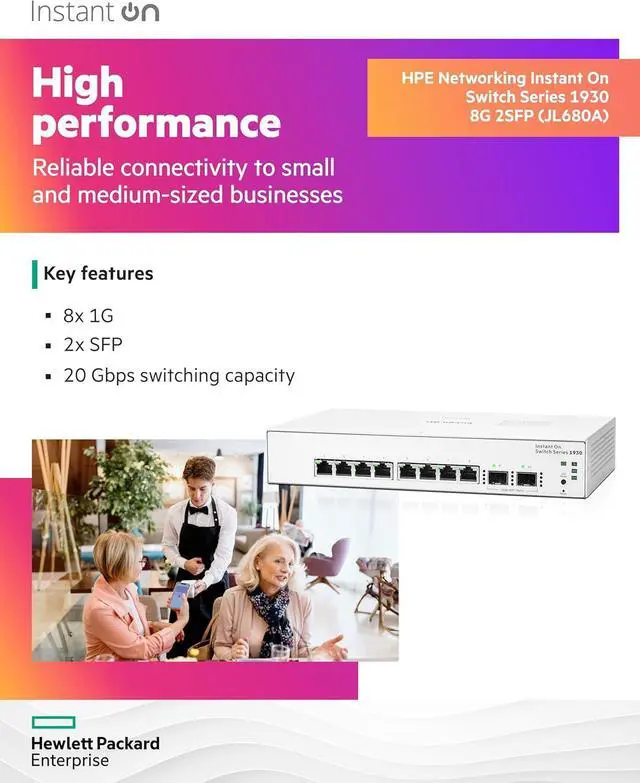 Alt view image 3 of 7 - HPE Networking Instant On Switch Series 1930 8-Port Gb Smart-Managed Layer 2+ Ethernet Switch | 8X 1G | 2X SFP | US Cord (JL680A#ABA)