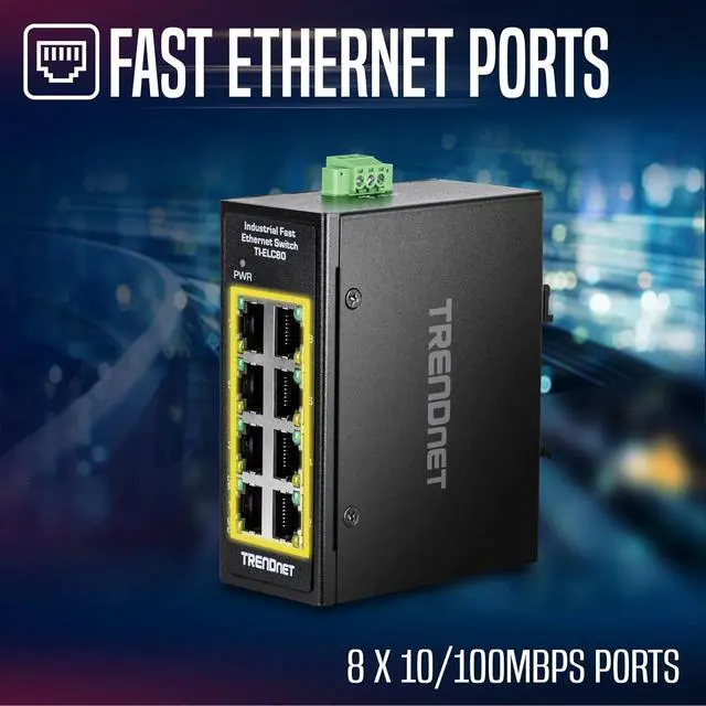 Alt view image 3 of 7 - TRENDnet 8-Port Industrial Fast Ethernet DIN-Rail Mini Switch, TI-ELC80, 8 x 10/100Mbps Ports, IP30 Rated Housing, 1Gbps Switching Capacity, Black
