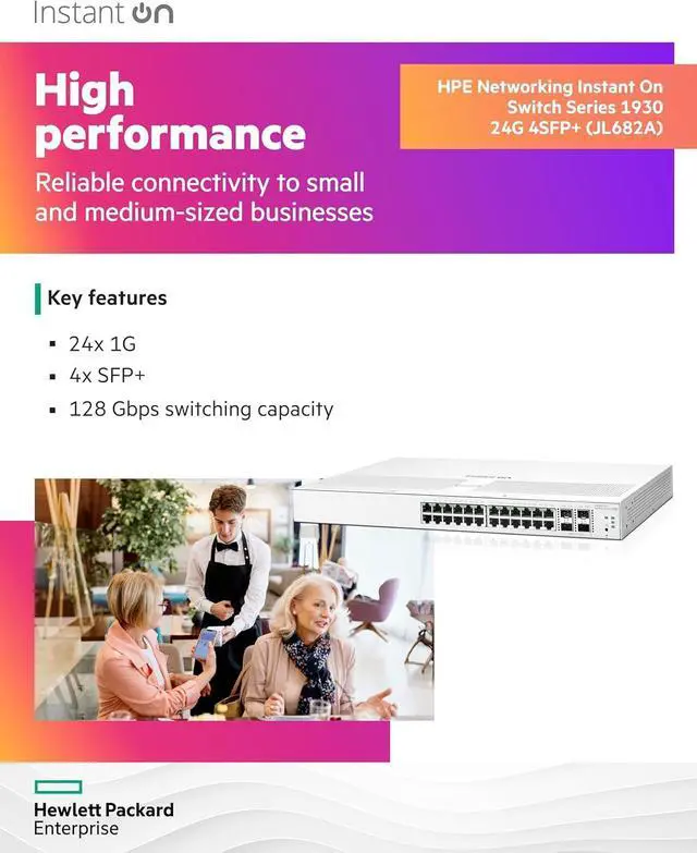 Alt view image 3 of 7 - HPE Networking Instant On Switch Series 1930 24-Port Gb Smart-Managed Layer 2+ Ethernet Switch | 24x 1G | 4X SFP+ | US Cord (JL682A#ABA)