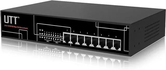 Alt view image 2 of 6 - UTT 10-Port Gigabit PoE Switch with (8 PoE Ports + 2 Ports) AI PoE AI QoS AI VLAN AI Extend Internet Swtich 96W 802.3af/at for IP Camera AP