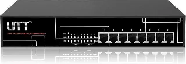 Alt view image 3 of 6 - UTT 10-Port Gigabit PoE Switch with (8 PoE Ports + 2 Ports) AI PoE AI QoS AI VLAN AI Extend Internet Swtich 96W 802.3af/at for IP Camera AP