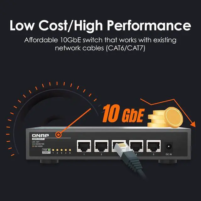 Alt view image 3 of 6 - QNAP 5-Port 10GBASE-T Unmanaged Switch (QSW-3205-5T-US)
