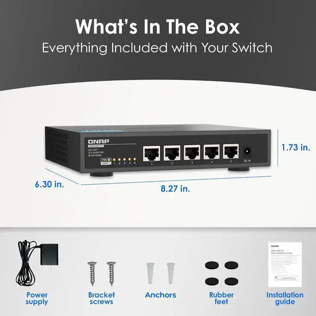 Alt view image 6 of 6 - QNAP 5-Port 10GBASE-T Unmanaged Switch (QSW-3205-5T-US)