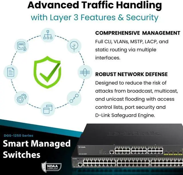 Alt view image 4 of 7 - D-Link 28-Port Gigabit Smart Managed Switch | 24 Gigabit Ports + 4 10G SFP+ Ports| L2+/L3 Lite |VLANs |Web Managed |Surveillance Mode | Rackmount | NDAA Compliant (DGS-1250-28X-6KV)