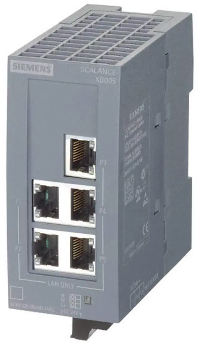 Main image of Siemens 6GK50050BA001AB2 SCALANCE X005 Industrial Ethernet Switch 24 Volt DC 0.07 Amp 10/100 Mbps