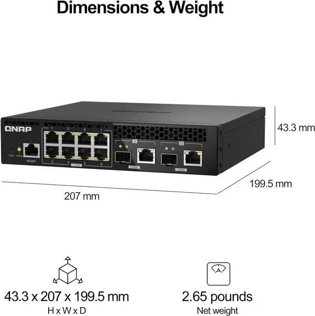 Alt view image 2 of 2 - QNAP QSW-M2108R-2C-US 10-Port 10GbE Half-Width Rackmount Switch