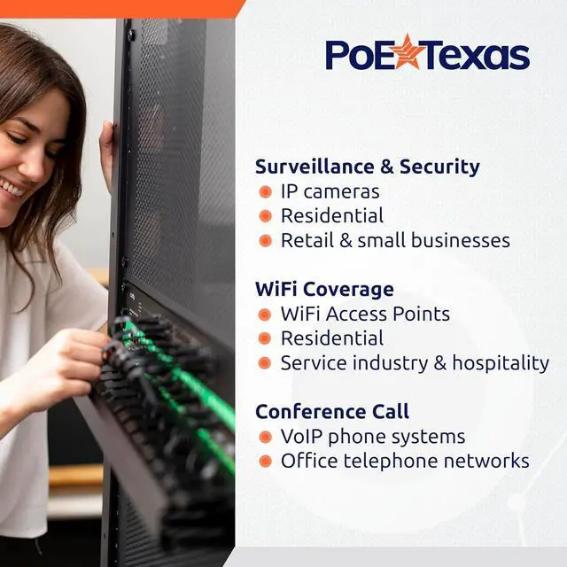 Alt view image 5 of 6 - PoE Texas 24 Multi Port IEEE 802.3at PoE+ Injector - Full Power On Every Port - 700W Total - 10/100/1000 Gigabit Data Rate - Active Injector for WiFi Access Points, PTZ Cameras