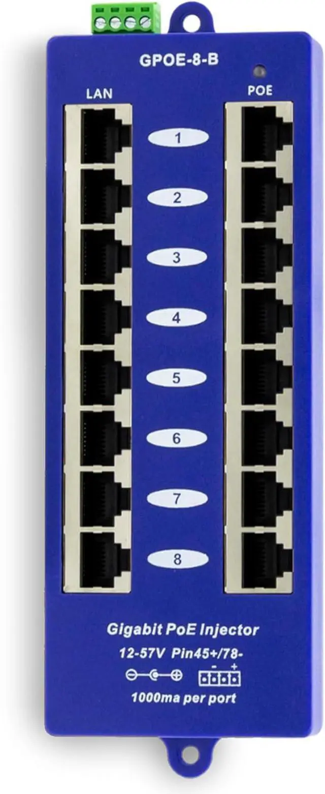 Main image of PoE Texas 8 Port Gigabit Passive PoE Injector with 24V 60W Power Supply - Replace 8 Injectors with One Clean Installation - Wall Mount Injector for Ubiquiti UniFi, Mikrotik, IP Cameras, VOIP