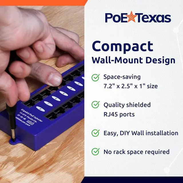 Alt view image 5 of 7 - PoE Texas 8 Port Gigabit Passive PoE Injector with 24V 60W Power Supply - Replace 8 Injectors with One Clean Installation - Wall Mount Injector for Ubiquiti UniFi, Mikrotik, IP Cameras, VOIP