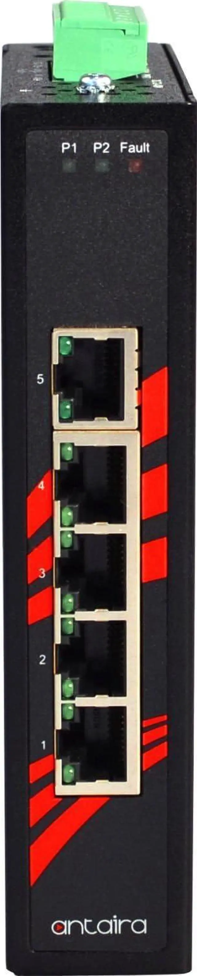 Alt view image 3 of 5 - Antaira LNX-500AG Industrial-Grade 5-Port Unmanaged Gigabit Ethernet Switch, DIN-Rail Mount, -10 to 70°C Operating Temperature, Redundant 12 to 48 VDC Power Input