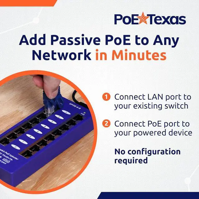 Alt view image 4 of 7 - PoE Texas 8 Port Gigabit Passive PoE Injector with 24V 60W Power Supply - Replace 8 Injectors with One Clean Installation - Wall Mount Injector for Ubiquiti UniFi, Mikrotik, IP Cameras, VOIP