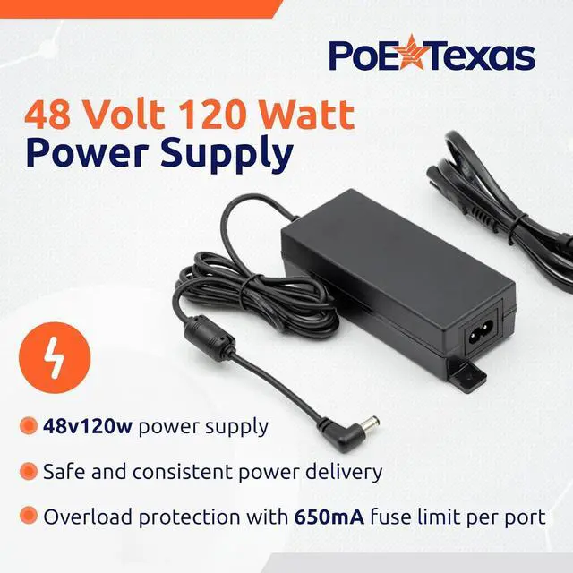 Alt view image 6 of 6 - PoE Texas 24 Port PoE Injector with 48v120w Power Supply - 10/100 Data - Rack Mount - Add Passive Mode B 802.3af PoE to a Non PoE Switch for VoIP, WiFi AP, IP Camera, Security & Surveillance Systems