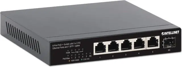 Alt view image 6 of 7 - Intellinet 6-Port PoE++ Switch: 5 x 2.5G Ethernet, 1 SFP+ Uplink, Ultra-Fast 2500 Mbps, 10G Capability, Power Over Ethernet, Compact & Silent Design - 562133
