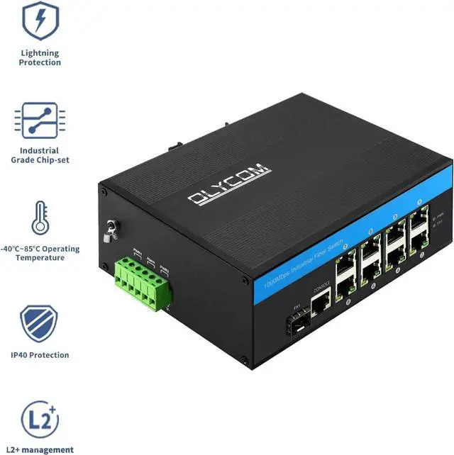 Alt view image 2 of 6 - 9port Industrial Managed SFP Switch 8 X Gigabit Ports 1 X SFP Slot DIN-Rail Mount IP40 with Vlan Qos LACP STP/RSTP L2 Management