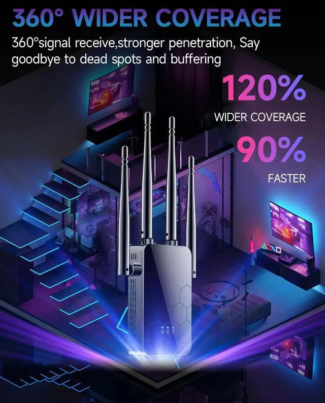 Alt view image 3 of 7 - 2025 WiFi Extender Internet Booster, 10000 Sq.ft Long Range Repeater Wireless Routers Amplifier, Support More Network Devices at Home