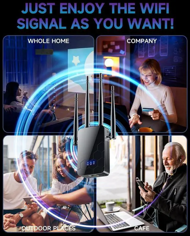 Alt view image 7 of 7 - 2025 WiFi Extender Internet Booster, 10000 Sq.ft Long Range Repeater Wireless Routers Amplifier, Support More Network Devices at Home