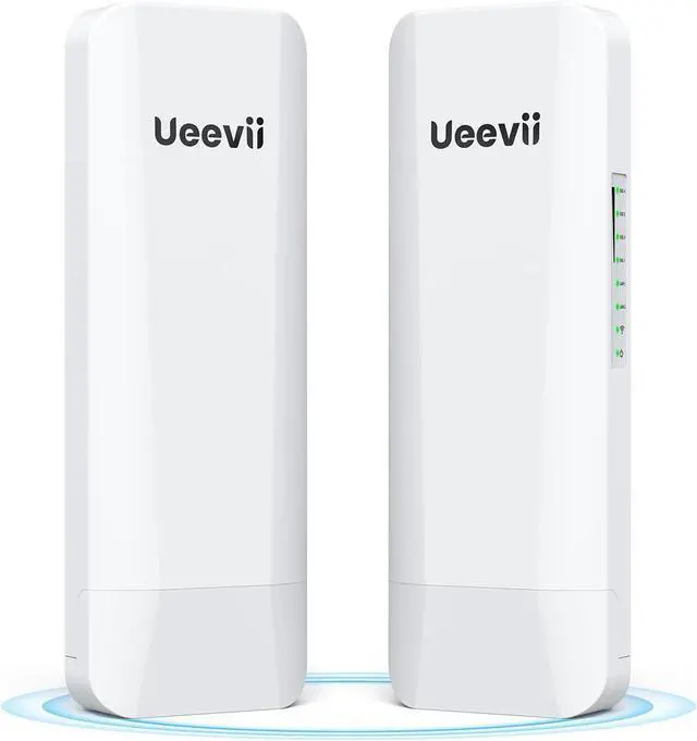 Main image of Wireless Bridge Point to Point Outdoor: Ueevii 5.8GHz 3KM WiFi Bridge with Dual 100Mbps, Long Range CPE for Network Extend, PoE Adapter, IP65 Weatherproof, CPE453 for Starlink Garage Barn Shop