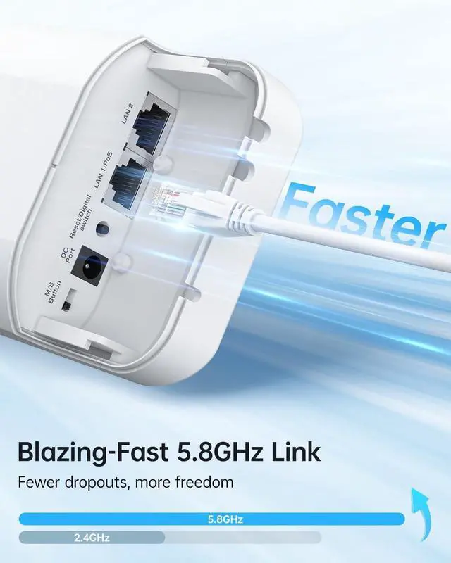 Alt view image 3 of 7 - Wireless Bridge Point to Point Outdoor: Ueevii 5.8GHz 3KM WiFi Bridge with Dual 100Mbps, Long Range CPE for Network Extend, PoE Adapter, IP65 Weatherproof, CPE453 for Starlink Garage Barn Shop