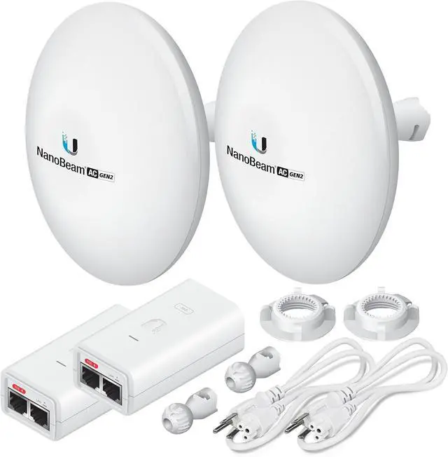Main image of Wireless Bridge NBE-5AC-GEN2 PRE-CONFIGURED Bundle of 2 Ubiquiti NanoBeam 5AC GEN2, 2 Units Kit 100% Configured as Outdoor Point-to-Point Wi-Fi Bridge, Plug and Play, 450+ Mbps Speed, 15+ km Range.