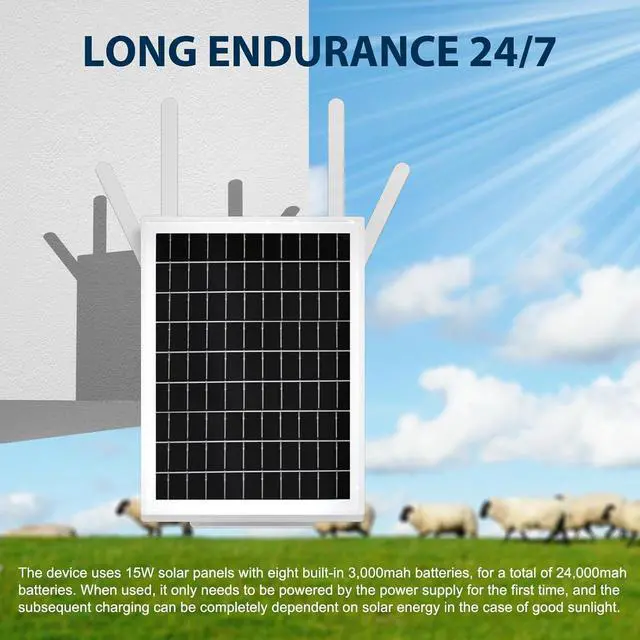 Alt view image 4 of 7 - 15W Solar Powered 4G LTE Modem Router, Outdoor Solar Powered WiFi Extender with SIM Card Slot, 50M WiFi Range, IP66 Waterproof, Long Endurance 24/7, 24000mAh Batteries