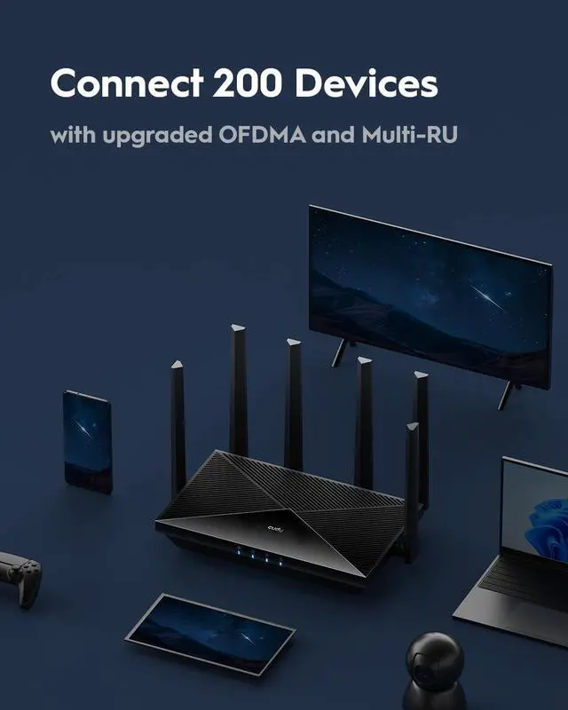 Alt view image 7 of 7 - Cudy Tri-Band WiFi 7 BE11000 Router, 6-Stream 10 Gbps, 4 × 2.5G Ports, Up to 11000Mbps, VPN Server and Client, Cudy APP and Mesh, 6 × High-gain Antennas, WR11000