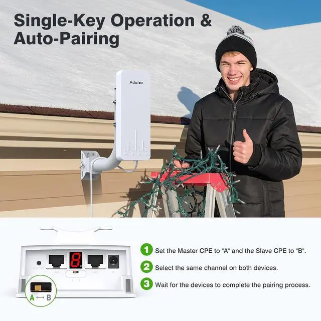 Alt view image 2 of 7 - Wireless Bridge, 3KM 5.8G Point to Point Outdoor CPE, Long Range WiFi Bridges for PtP/PtMP with 14DBi High Gain Antenna for Network Sharing,Network Extend,Starlink Network Extend (CPE660)