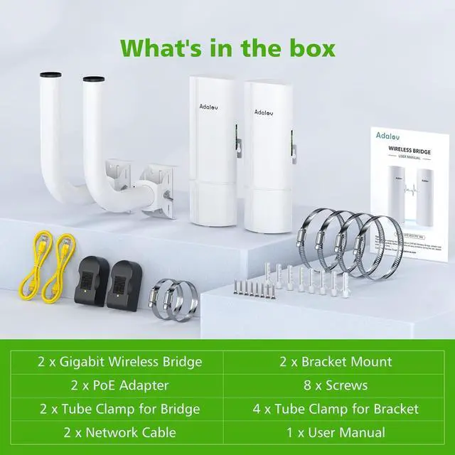 Alt view image 6 of 7 - Gigabit Wireless Bridge with Mounts,AdaLov Point to Point/Multipoint WiFi Bridges,Outdoor CPE with 100/1000Mbps LAN Port,5.8G 3KM High Speed Wireless Ethernet Bridge with 16dBi High-Gain Antenna