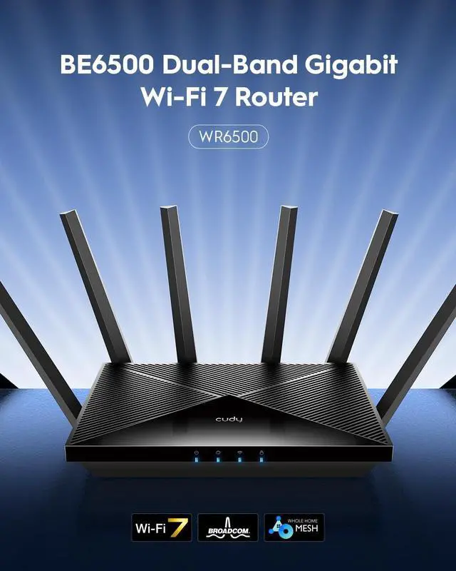 Alt view image 2 of 7 - BE6500 WiFi 7 Router Dual Band Gigabit Gaming Router, 6500Mbps, VPN Client and Server,  APP Control, Broadcom 2 GHz Quad-Core CPU, WR6500