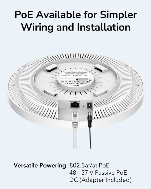 Alt view image 5 of 7 - Cudy AX3000 2.5G WiFi 6 Wireless Access Point, 2.5Gbps RJ45, Business WiFi Solution, Mesh Support, Seamless Roaming & MU-MIMO, PoE or DC Powered, 12V DC Power Adapter Included, AP3000