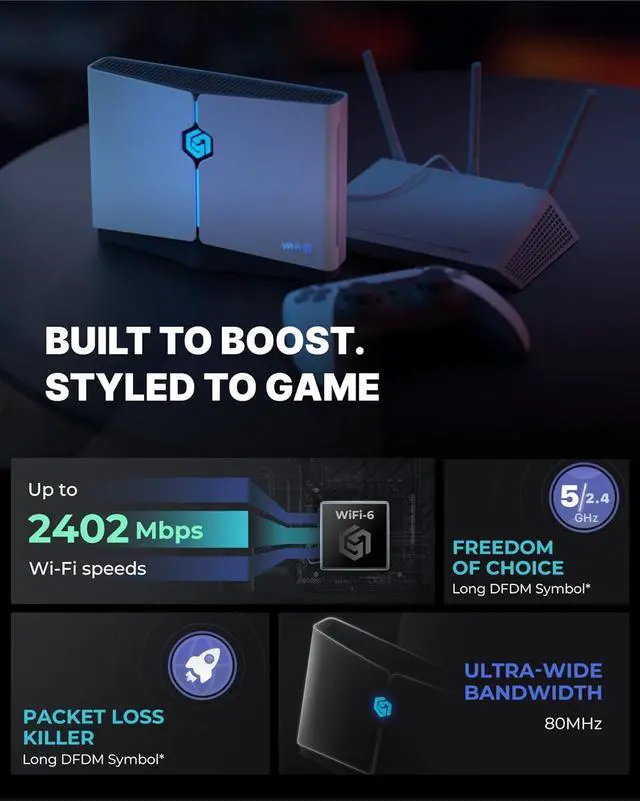 Alt view image 7 of 7 - Gaming Router WiFi Booster with 3-Month VIP Game Boosting Service for PS5 Xbox Switch PC Steam Deck | WiFi 6 Dual Band 2402Mbps Ethernet | Lag-Free Online Play