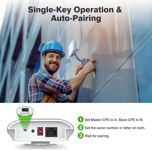 Alt view image 3 of 7 - CPE467 Wireless Bridge, 1.5KM Long Range 5.8GHz Outdoor Point-to-Point Wireless Bridges, IP65 Weatherproof PtP WiFi Bridge Ideal for Surveillance Cameras, Barn, Shop, Warehouse, and Starlink Network