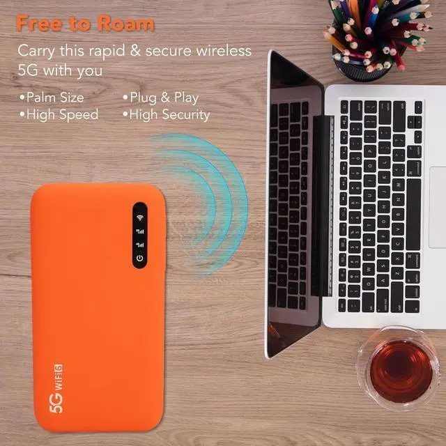 Alt view image 3 of 7 - 5G WiFi6 Mobile Hotspot, 5G Router with Sim Card Slot, International Coverage Modem, Portable Internet Devices for Travel, Support 16 Users, 6100mAh Battery