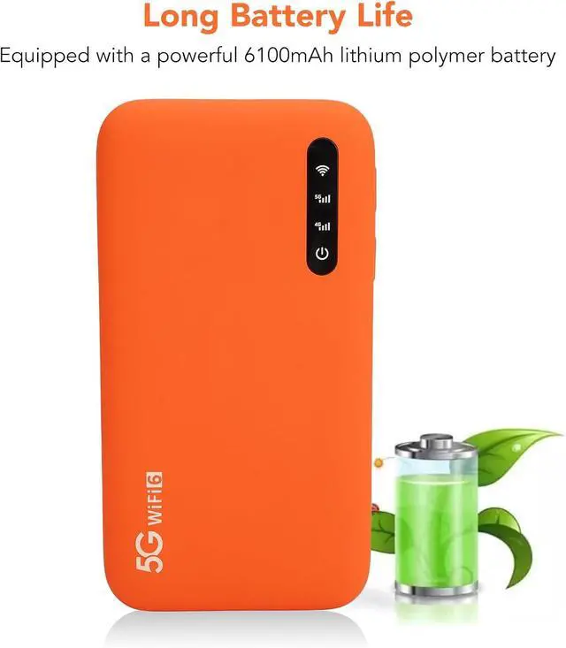 Alt view image 4 of 7 - 5G WiFi6 Mobile Hotspot, 5G Router with Sim Card Slot, International Coverage Modem, Portable Internet Devices for Travel, Support 16 Users, 6100mAh Battery