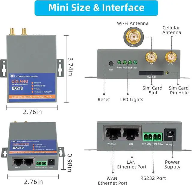 Alt view image 6 of 7 - QX210-NW2 Industrial 4G LTE WiFi Router For T-Mobile EIOTCLUB SIM Card, Not For Verizon/ATT, Cellular VPN Routers Internet Backup, M2M Gateway RS232 Modem For RV Security System CCTV Camera Automation