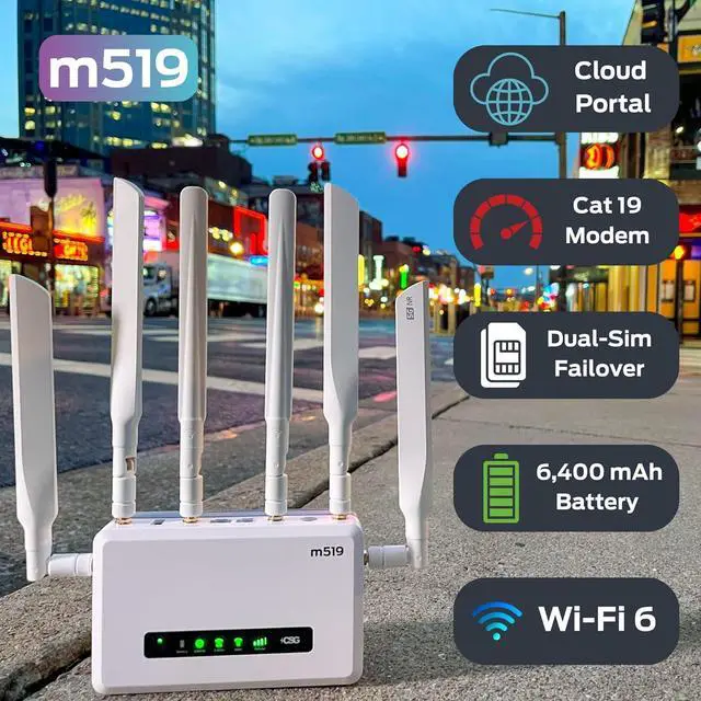 Alt view image 3 of 7 - CSG m519 5G Cellular Gateway Business or Home Gigabit Router, Compatible with Verizon 5G, Dual-SIM, Cat19 Router, Wi-Fi 6, Battery Backup for Portable Travel, Fast Internet Speeds on Up to 200 Devices