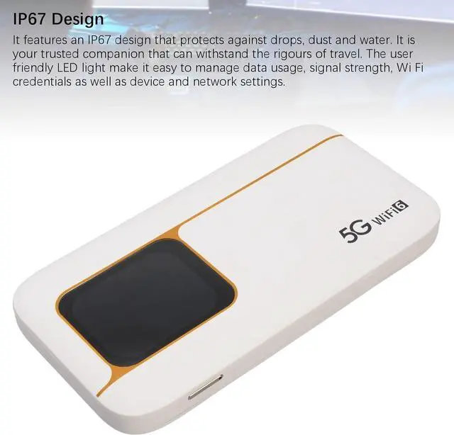 Alt view image 4 of 7 - 5G Mobile Hotspot with Sim Card Slot, 2.77Gbps DL, 1.25Gbps UL, IP67 Design, 7100mAh Battery, 16 Devices, WIFI6, 2.4GHz, 5.8GHz
