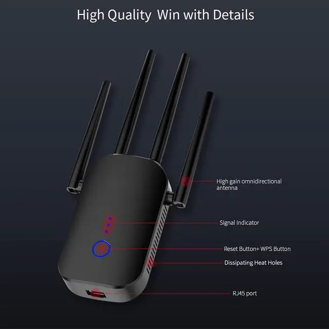 Alt view image 4 of 7 - WiFi Signal Transceiver Home Wireless Extender 1200M Dual Frequency Relay Device 4×2DBI High Performance External Antenna Smart Internet Router,Black