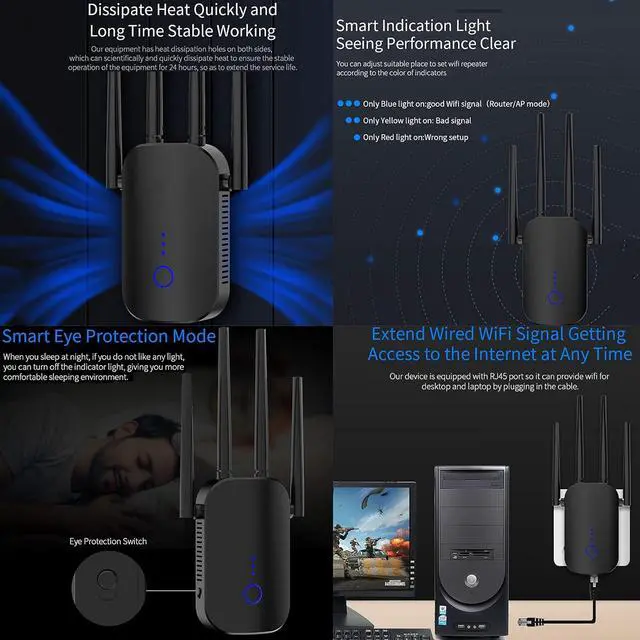Alt view image 6 of 7 - WiFi Signal Transceiver Home Wireless Extender 1200M Dual Frequency Relay Device 4×2DBI High Performance External Antenna Smart Internet Router,Black