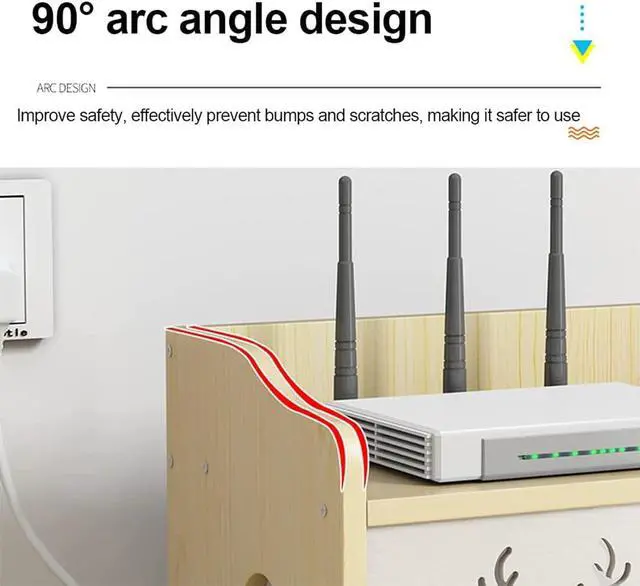 Alt view image 7 of 7 - WiFi Router Storage Boxes, Multifunction Set-top Box Rack WiFi Router Modem Cable Power Plug Wire Storage Boxes, Wooden Wireless WiFi Router Storage Box, Upper and Lower Design