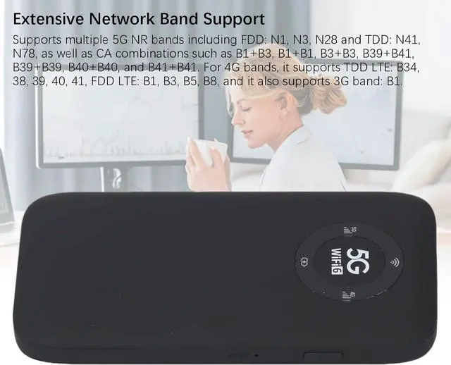 Alt view image 4 of 7 - 5G Mobile Hotspot, 2.4GHz / 5.8GHz Portable WiFi Hotspot for Travel, Pocket Hotspot Router with SIM Card Slot, Supports 16 Users, 7100mAh Battery for Travel Business (Black)