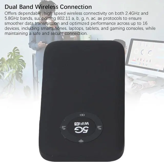 Alt view image 3 of 7 - 5G Mobile Hotspot, 2.4GHz / 5.8GHz Portable WiFi Hotspot for Travel, Pocket Hotspot Router with SIM Card Slot, Supports 16 Users, 7100mAh Battery for Travel Business (Black)