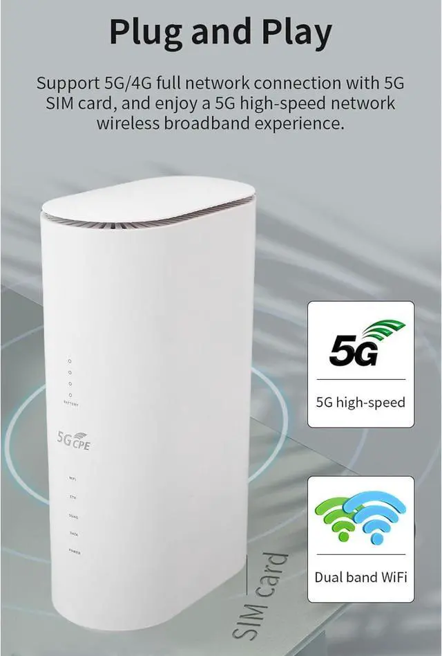 Alt view image 4 of 7 - Upgrade Your connectivity with WiFi 6, 5G CPE Router with SIM Card Slot and 32 Devices, 2.4G 5.8G Dual Band WiFi 6 Mobile WiFi Router (US Plug)