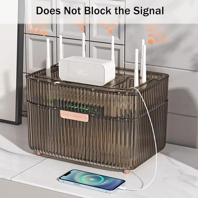 Alt view image 7 of 7 - New WiFi Router Storage Box Desktop Router and Cable Hider Box Wall Mount Router Shelf for Storage of Wires, Routers, TV Set-Top Boxes Organizer Rack (Size:31.5×21.5×26 cm,Color:HAS)