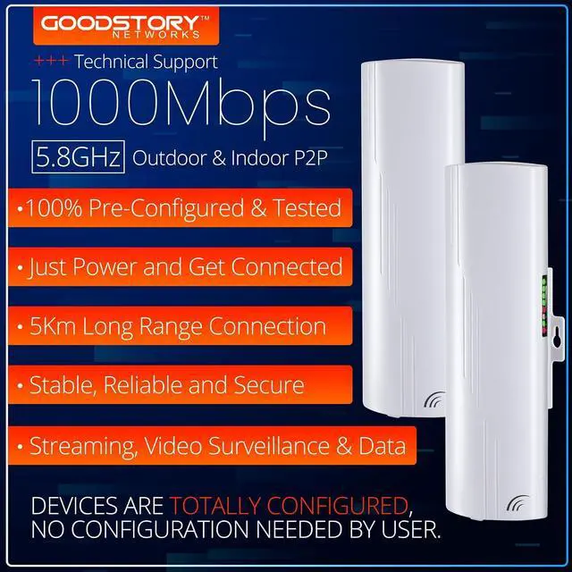 Alt view image 4 of 7 - Wireless Bridge Point to Point Outdoor WiFi with Poles Included, Wireless Network Expansion Kit, High Speed 5G | 2 Units Bridge Kit Complete Pre-Configured - P2P 1000Mbps 5Km(2Pack)