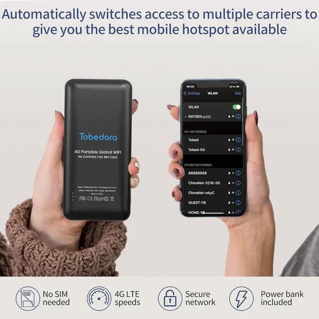 Alt view image 4 of 7 - Portabal WiFi, Mobile Hotspot Device for Travel, Support 10 Devices Connection Travel Router, No SIM Card & Contracts Required, 4G LTE WiFi Hotspot in 135+ Countries