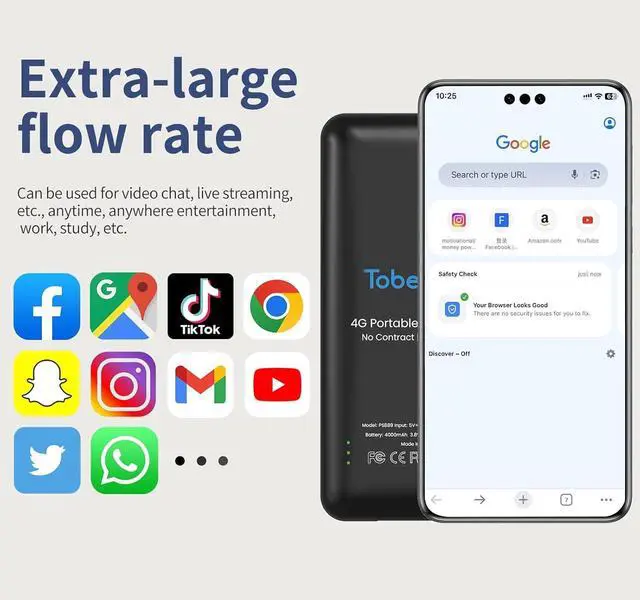 Alt view image 7 of 7 - Portabal WiFi, Mobile Hotspot Device for Travel, Support 10 Devices Connection Travel Router, No SIM Card & Contracts Required, 4G LTE WiFi Hotspot in 135+ Countries