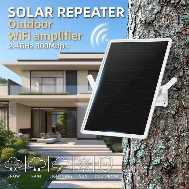 Alt view image 2 of 7 - WiFi Extender Signal Booster Solar Battery Outdoor,Long Range up to 300-feet,Internet 2.4G WiFi Extender Booster,Wireless Signal Booster WiFi Repeater 300Mbps,Applicable to 2.4G Router (32 * 24CM)