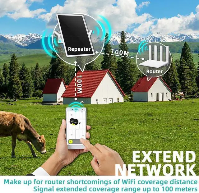 Alt view image 7 of 7 - WiFi Extender Signal Booster Solar Battery Outdoor,Long Range up to 300-feet,Internet 2.4G WiFi Extender Booster,Wireless Signal Booster WiFi Repeater 300Mbps,Applicable to 2.4G Router (32 * 24CM)