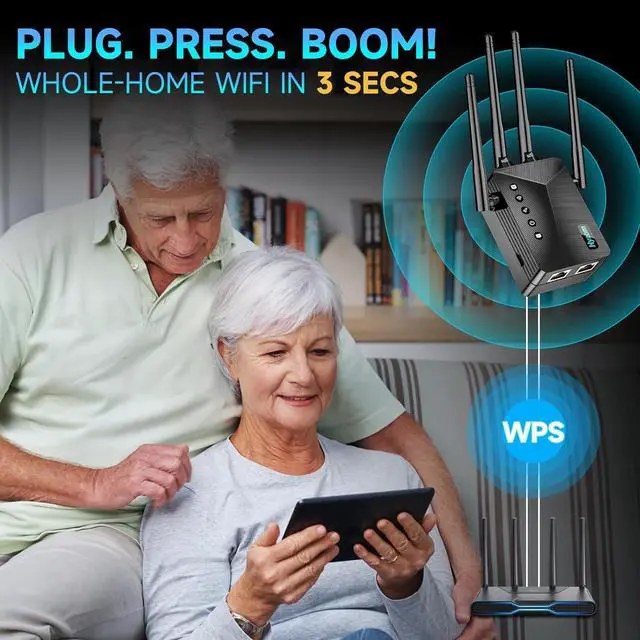 Alt view image 3 of 6 - WiFi Extender Booster, 4 Antennas | 80% Faster Internet Booster with Ethernet Port, Easy Setup Wireless Repeater, Long Range